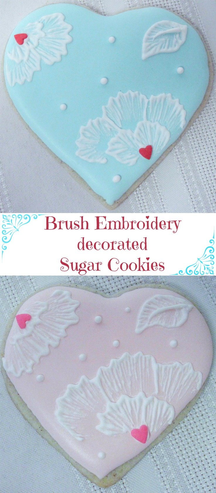 Beautifully decorated sugar cookies for Valentine's Day. Sugar cookies make the perfect edible treat to package nicely and give as gifts. via @artandthekitch