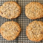 4 oatmeal cookies made with chia and hemp seeds, multigrain flour on wire baking rack