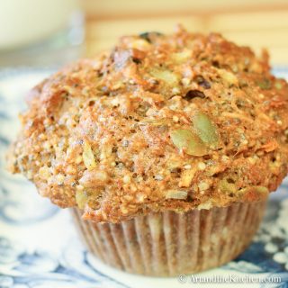 close up photo of healthy muffin on blue plate