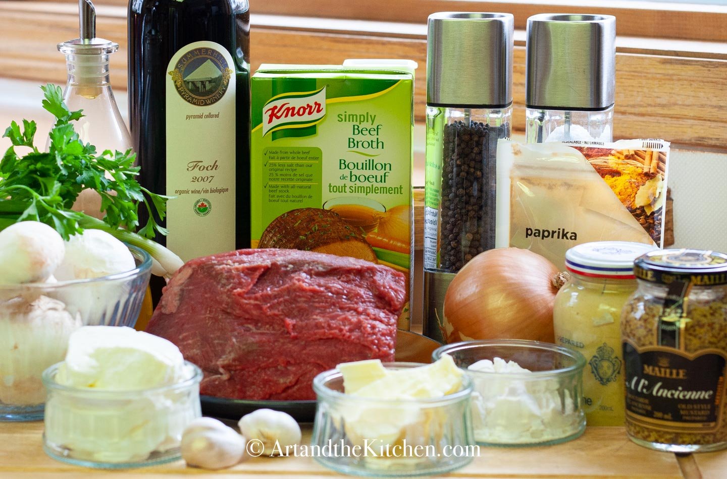 Ingredients for making stroganoff.