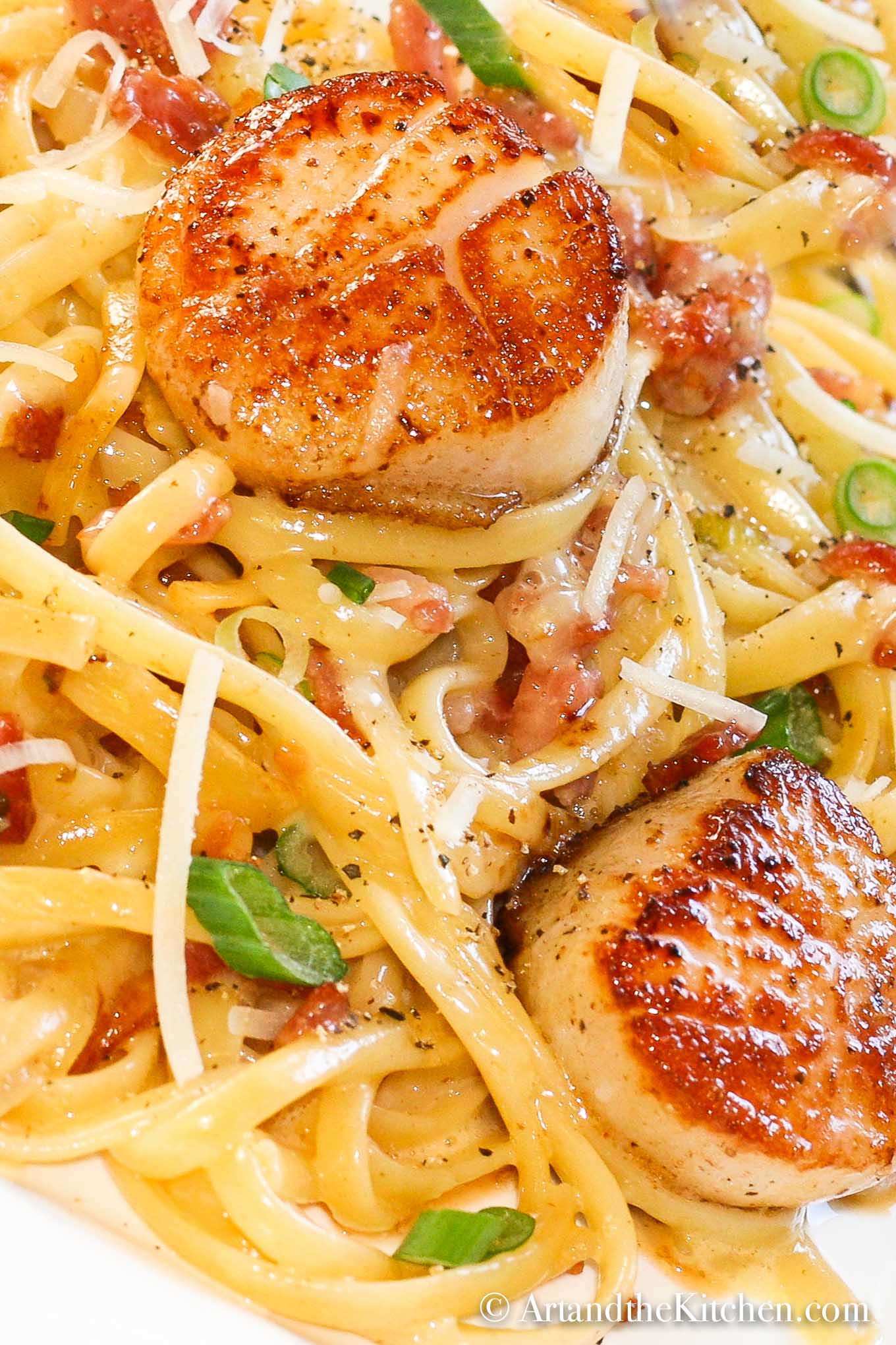 Carbonara with pan seared scallops