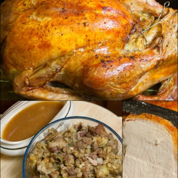 Roast turkey, stuffing and gravy