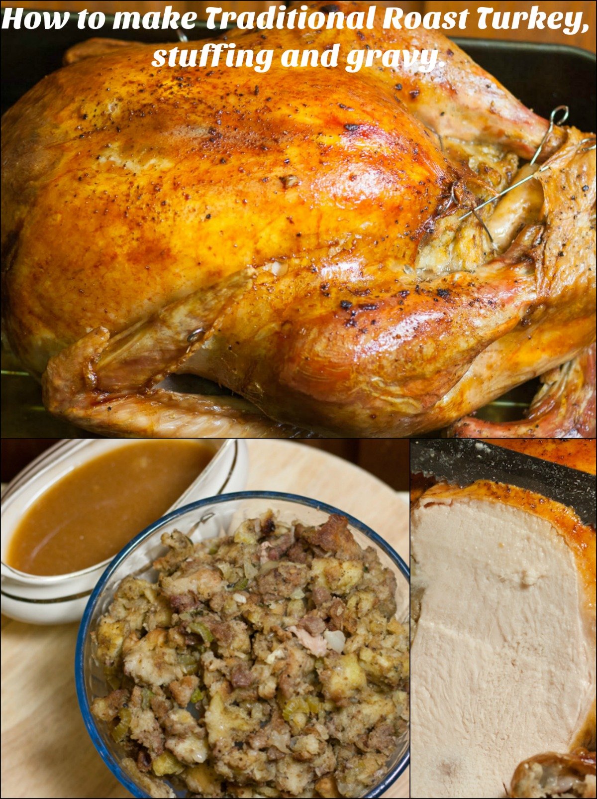 Roast turkey, stuffing and gravy