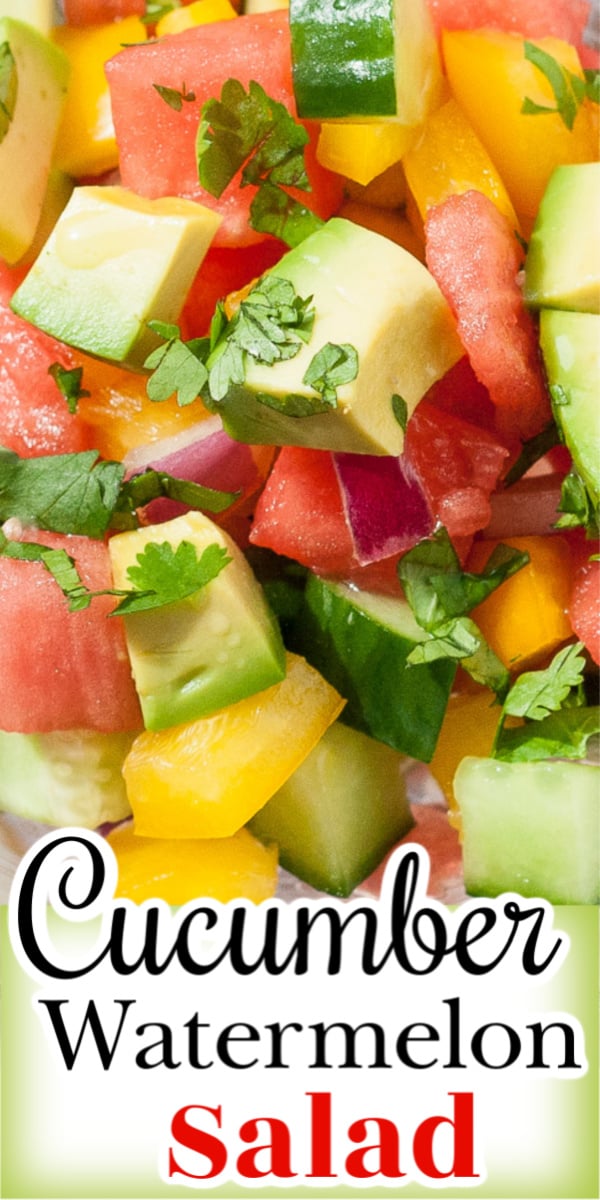 Cucumber Watermelon Summer salad is a refreshing combination of cucumbers, watermelon, peppers and avocado tossed together in a light tequila citrus dressing. via @artandthekitch