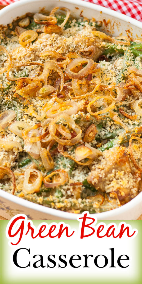 A best ever Green Bean Casserole recipe that is made from scratch with creamy green bean filling and a crispy onion topping.  via @artandthekitch