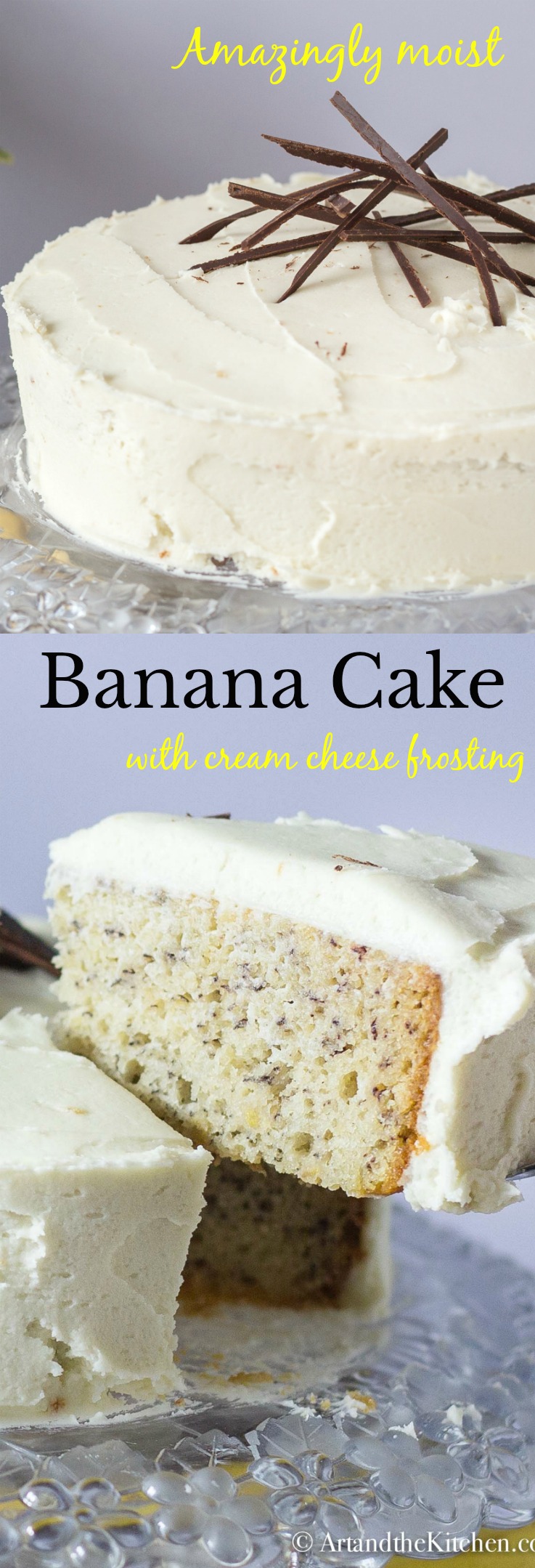 All-time favorite recipe for using overripe banana. Moist Banana Cake with Cream Cheese frosting is ultra moist, rich and packed with amazing banana flavor. via @artandthekitch