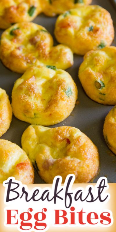 Mini muffin baking pan filled with baked egg bites.