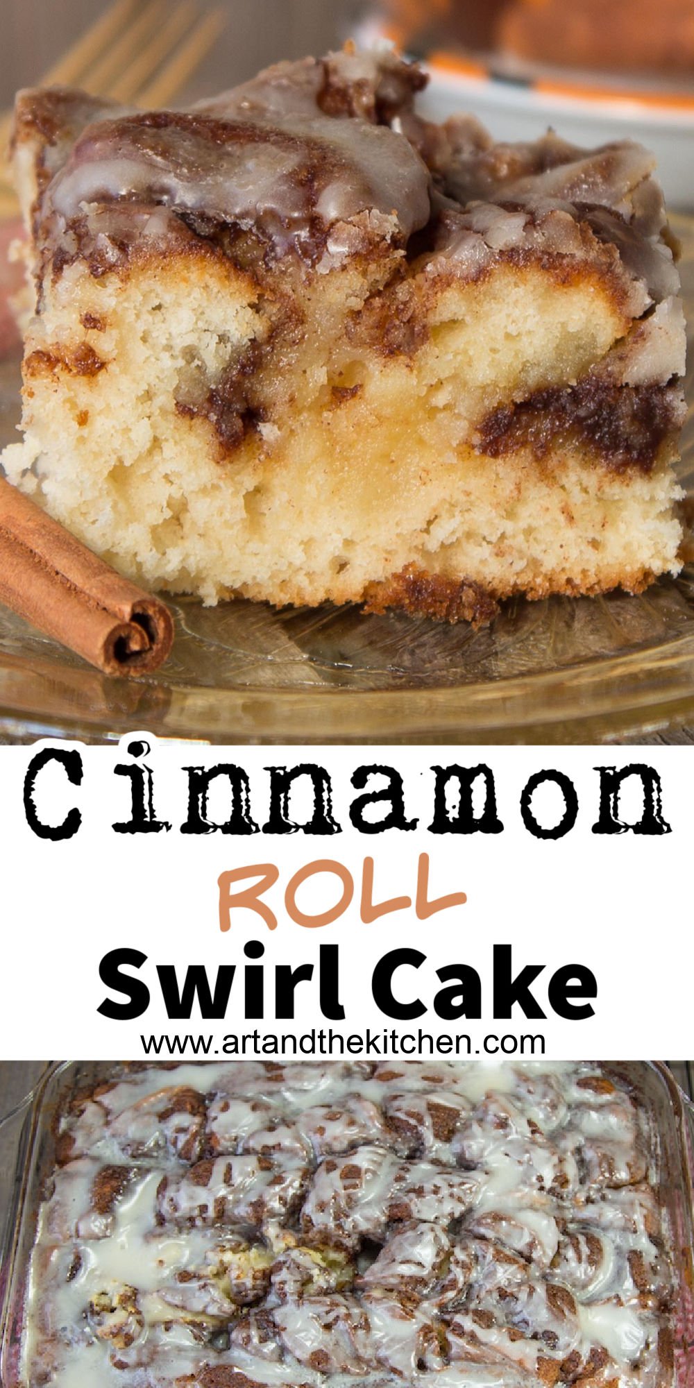 Cinnamon Roll Swirl Cake tastes like a homemade cinnamon bun without all the work. A great coffee cake recipe! via @artandthekitch