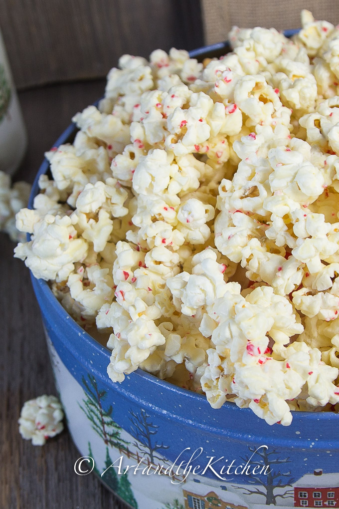 White Chocolate Candy Cane Popcorn | Art and the Kitchen