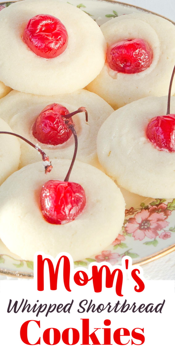 My recipe for Moms Whipped Shortbread cookies are the kind that will melt in your mouth. Decorate with maraschino cherries, jelly candies, or any of your favorites. via @artandthekitch