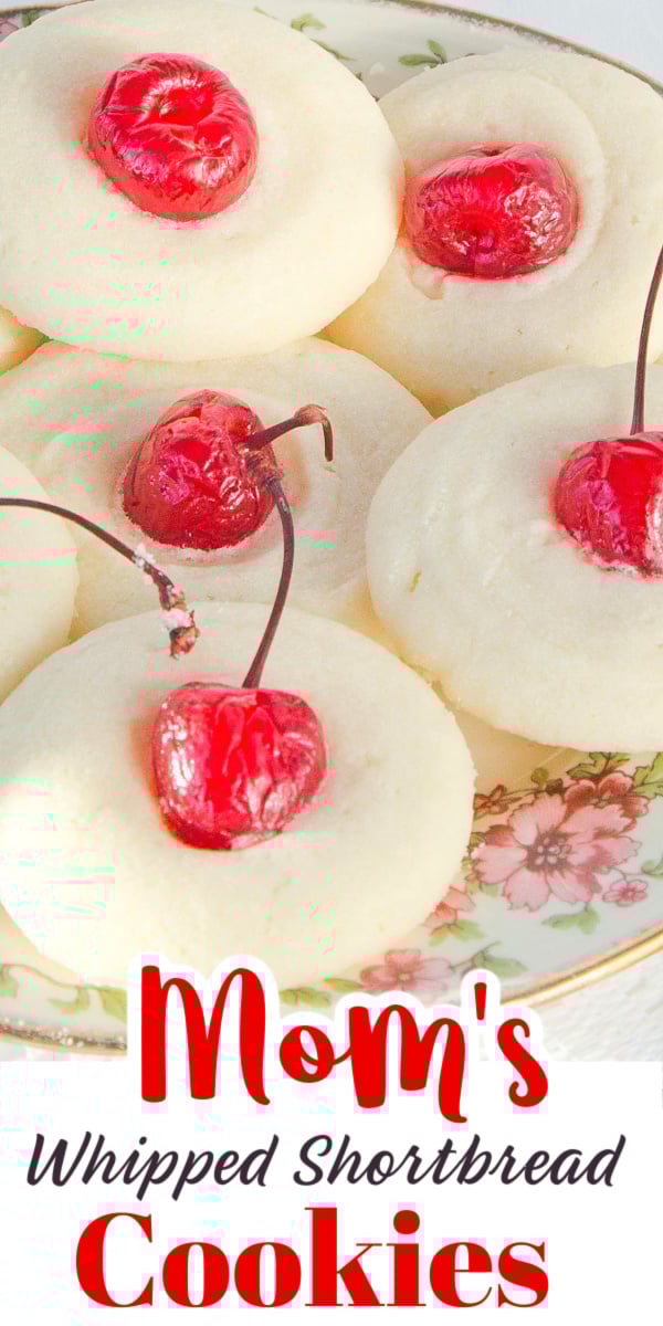 My recipe for Moms Whipped Shortbread cookies are the kind that will melt in your mouth. Decorate with maraschino cherries, jelly candies, or any of your favorites. via @artandthekitch