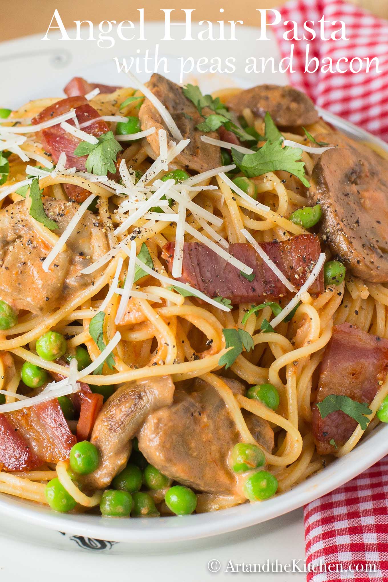 Angel hair pasta with peas and bacon