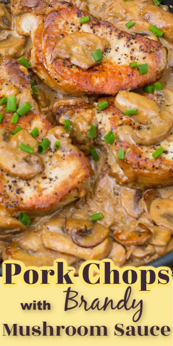 Tender, juicy Pork Chops in a Creamy Brandy Mushroom Sauce is an easy recipe that delivers gourmet flavor. A great one-pan dish. via @artandthekitch