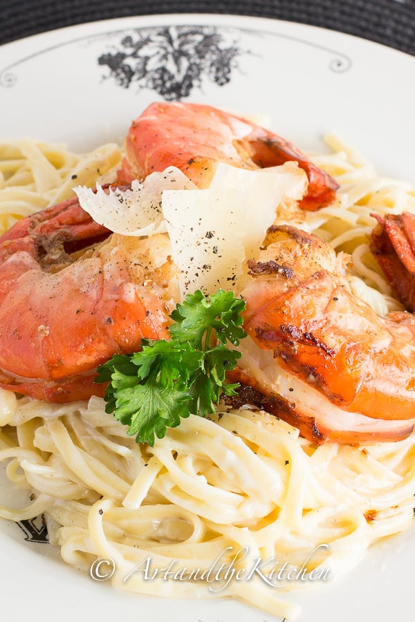 Fettuccine Alfredo with Pan Seared Shrimp