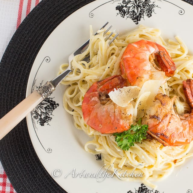 Fettuccine Alfredo with Pan Seared Shrimp