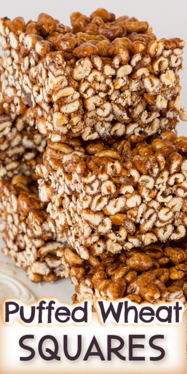 Puffed Wheat Squares are an easy to make treat. A great no bake square that is chewy and gooey. via @artandthekitch