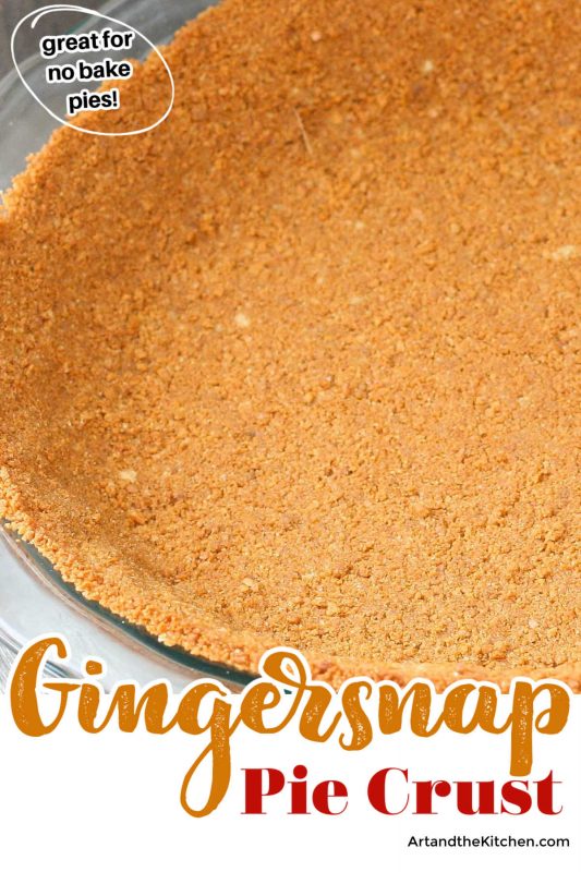 Pie crust made with gingersnaps in a glass pie plate.