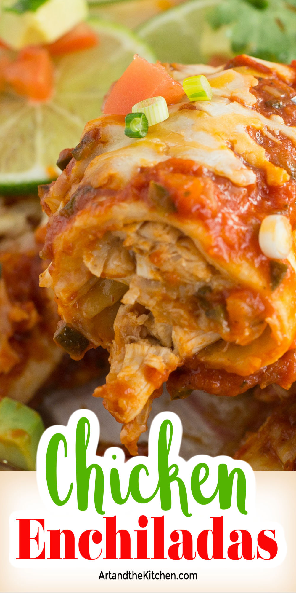 The best Chicken Enchilada Recipe! Homemade enchilada sauce, shredded chicken rolled in tortillas and topped with melted cheese! via @artandthekitch