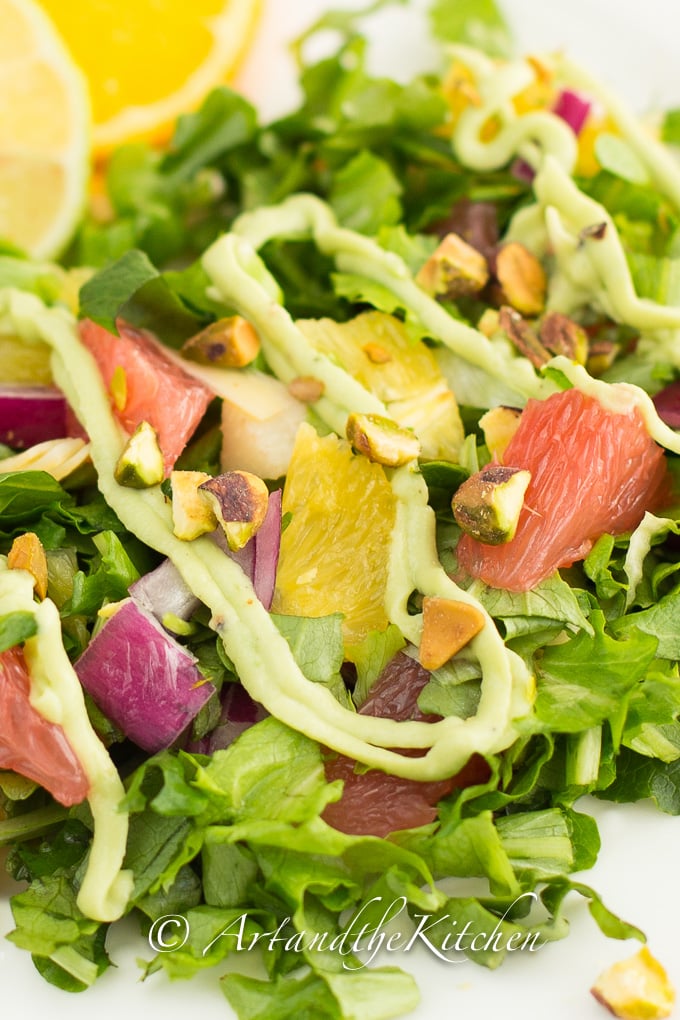 Citrus Salad with Artichokes Pistachios Avocado Dressing