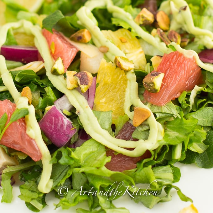 Citrus Salad with Artichokes Pistachios Avocado Dressing