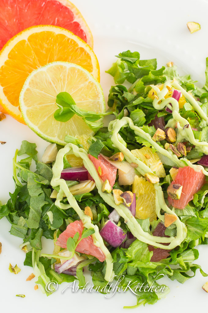 Citrus Salad with Artichokes Pistachios Avocado Dressing