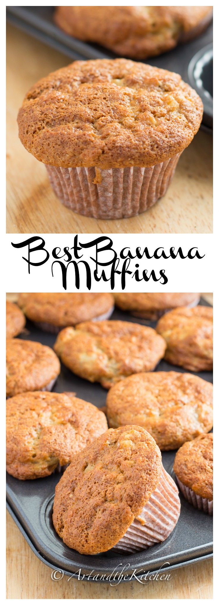 Best Banana Muffins are incredibly soft and moist with tasty, crisp muffin tops. This banana bread recipe is so quick and easy to make with simple ingredients. via @artandthekitch