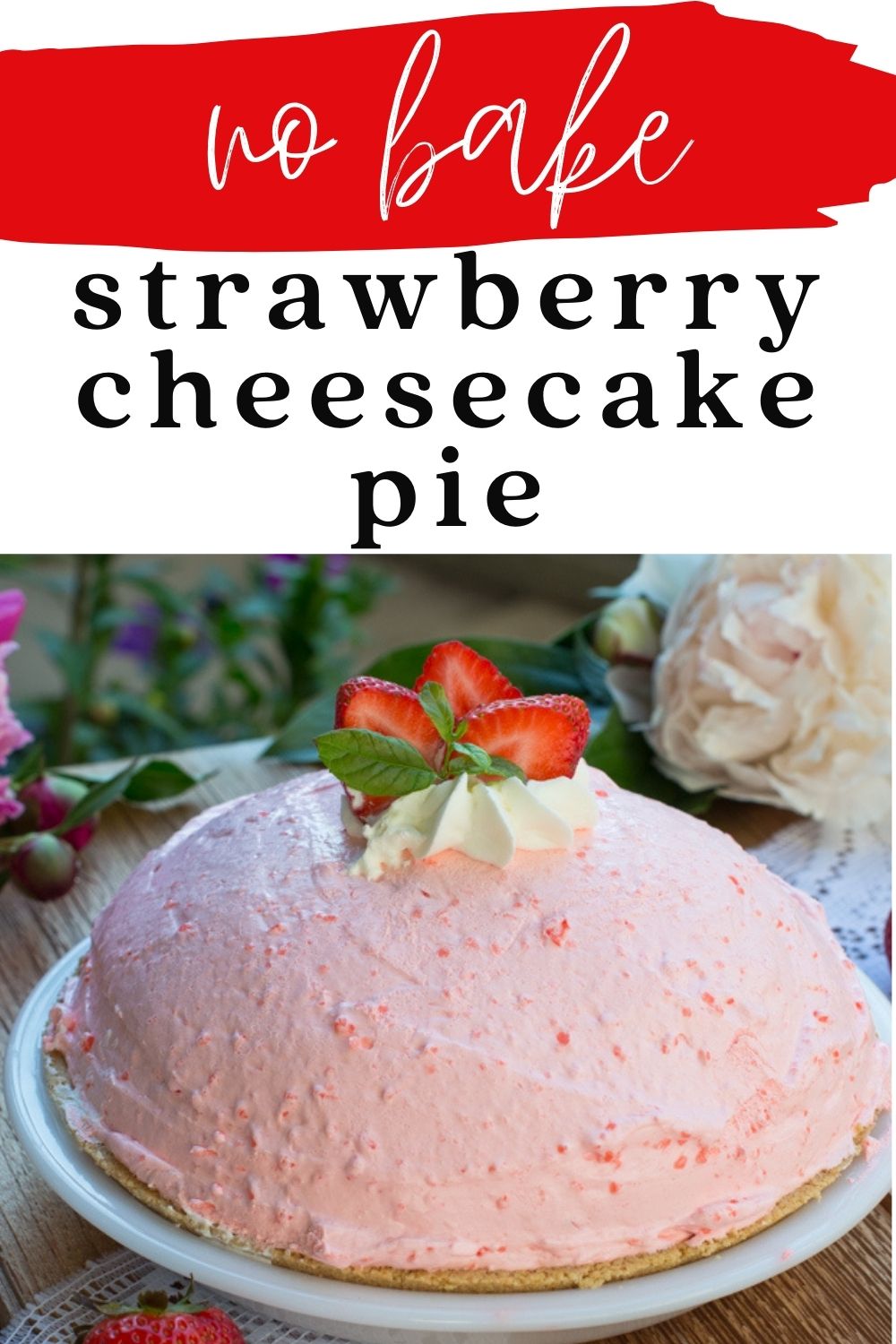 Creamy and fluffy, this No-Bake Strawberry Cheesecake Pie is a favorite summertime dessert. A graham cracker crust filled with fresh strawberries and a light strawberry cream cheese filling. via @artandthekitch