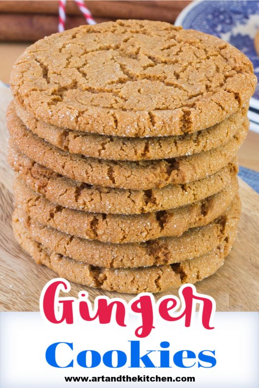 Stack of crispy brown cookies made with ginger.