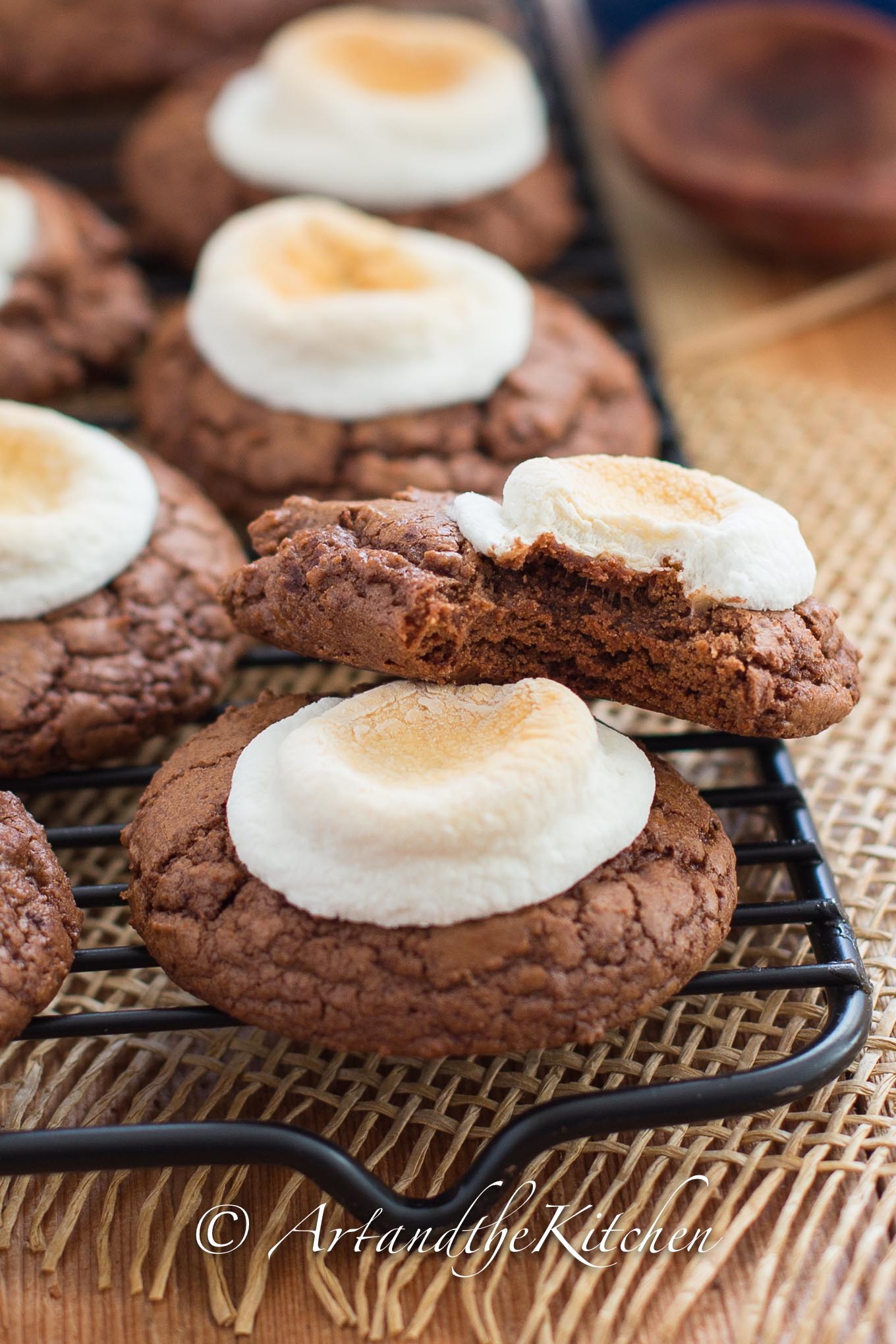 Chocolate cookies with toasted marshmallow on top.