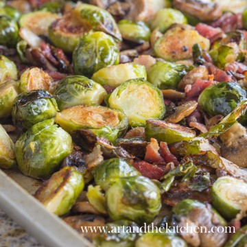 Brussels Sprouts oven roasted to perfection with bacon and mushrooms.