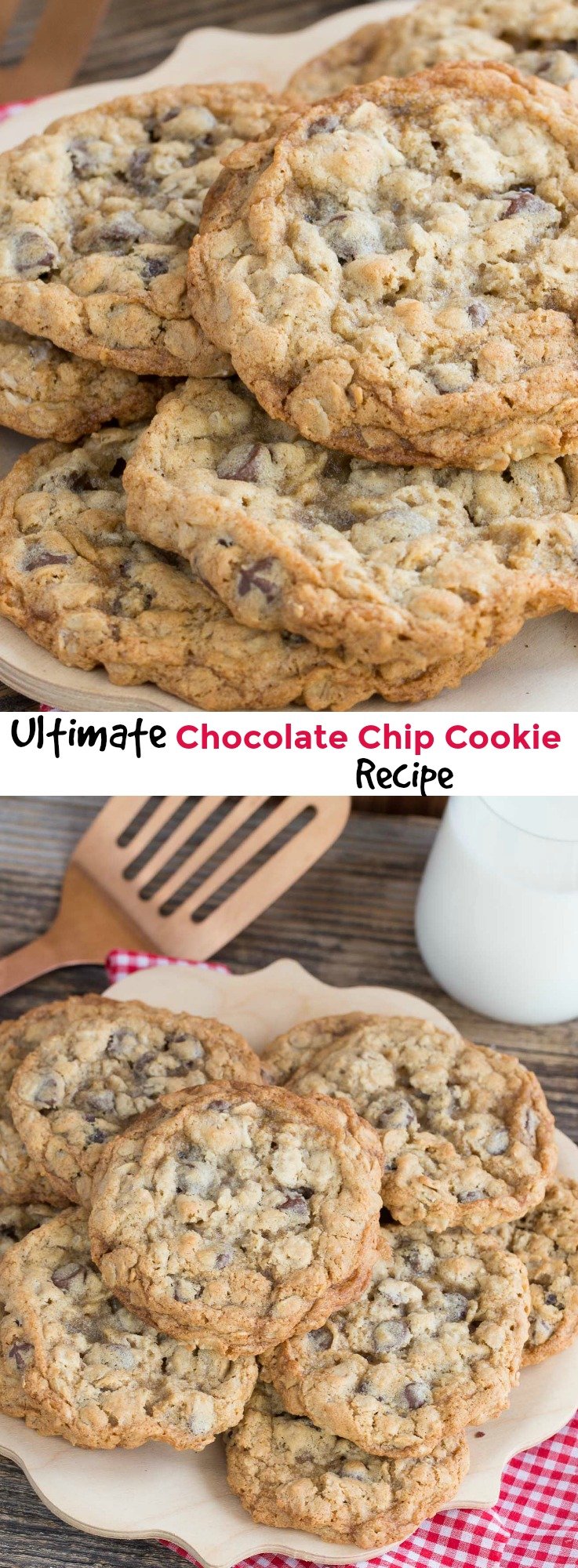This recipe for Ultimate Chocolate Chip Cookies makes a cookie that is crisp on the outside and the oatmeal give them a chewy inside.  via @artandthekitch