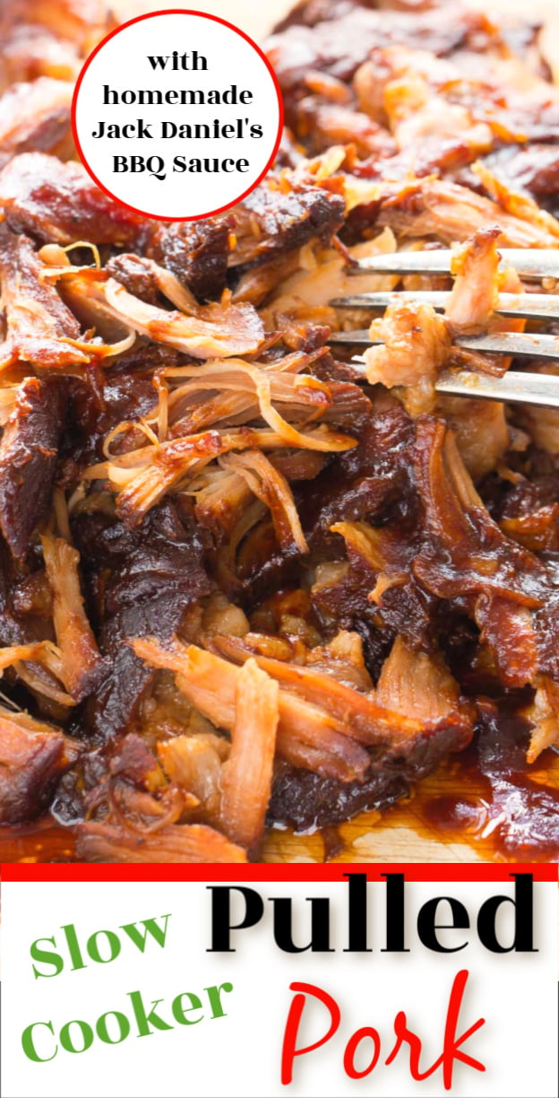 A Slow Cooker Pulled Pork recipe that makes amazing, fork tender pork! slow cooked to perfection in homemade Jack Daniel's BBQ sauce. via @artandthekitch