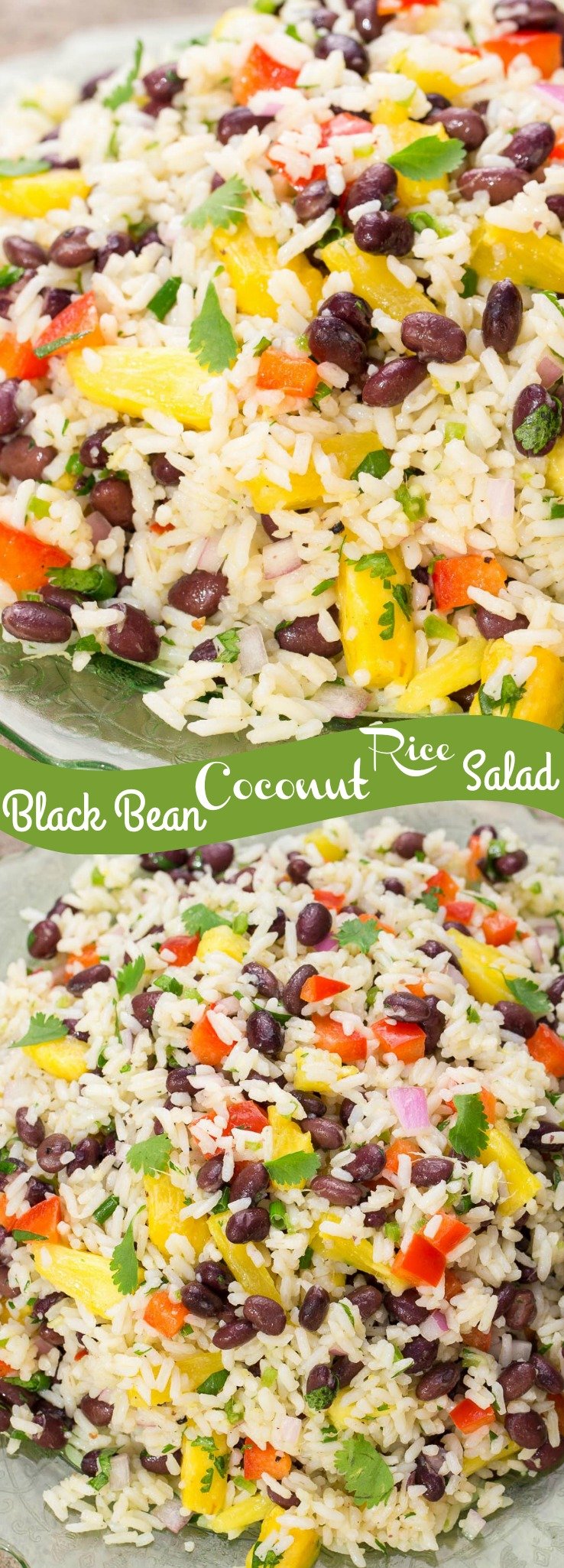 Black Bean Coconut Rice Salad is a colorful, zesty salad with a delicious combination of ingredients like coconut-infused rice, beans, bell peppers, red onion, and pineapple.   via @artandthekitch