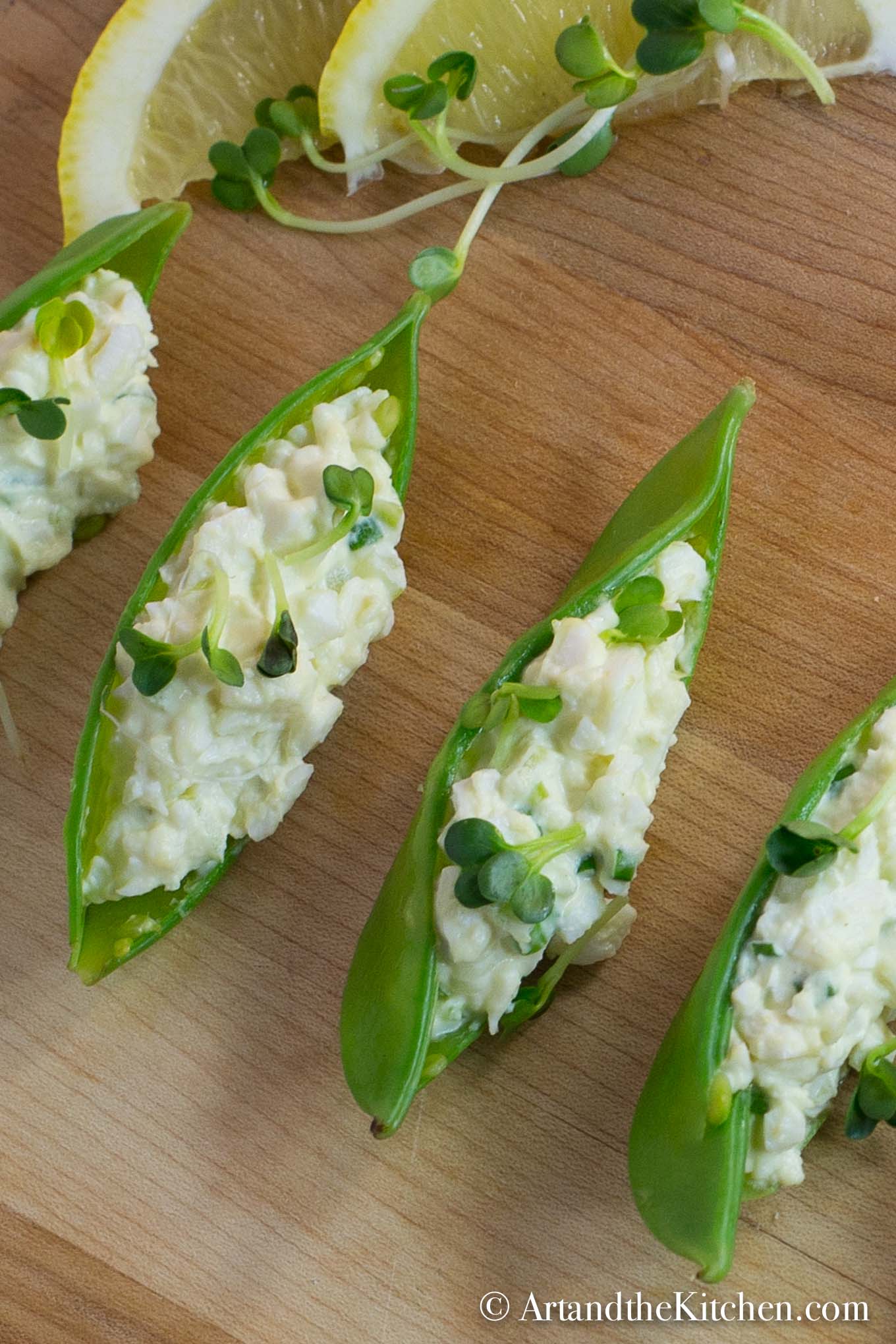 Egg Salad Stuffed Snow Peas