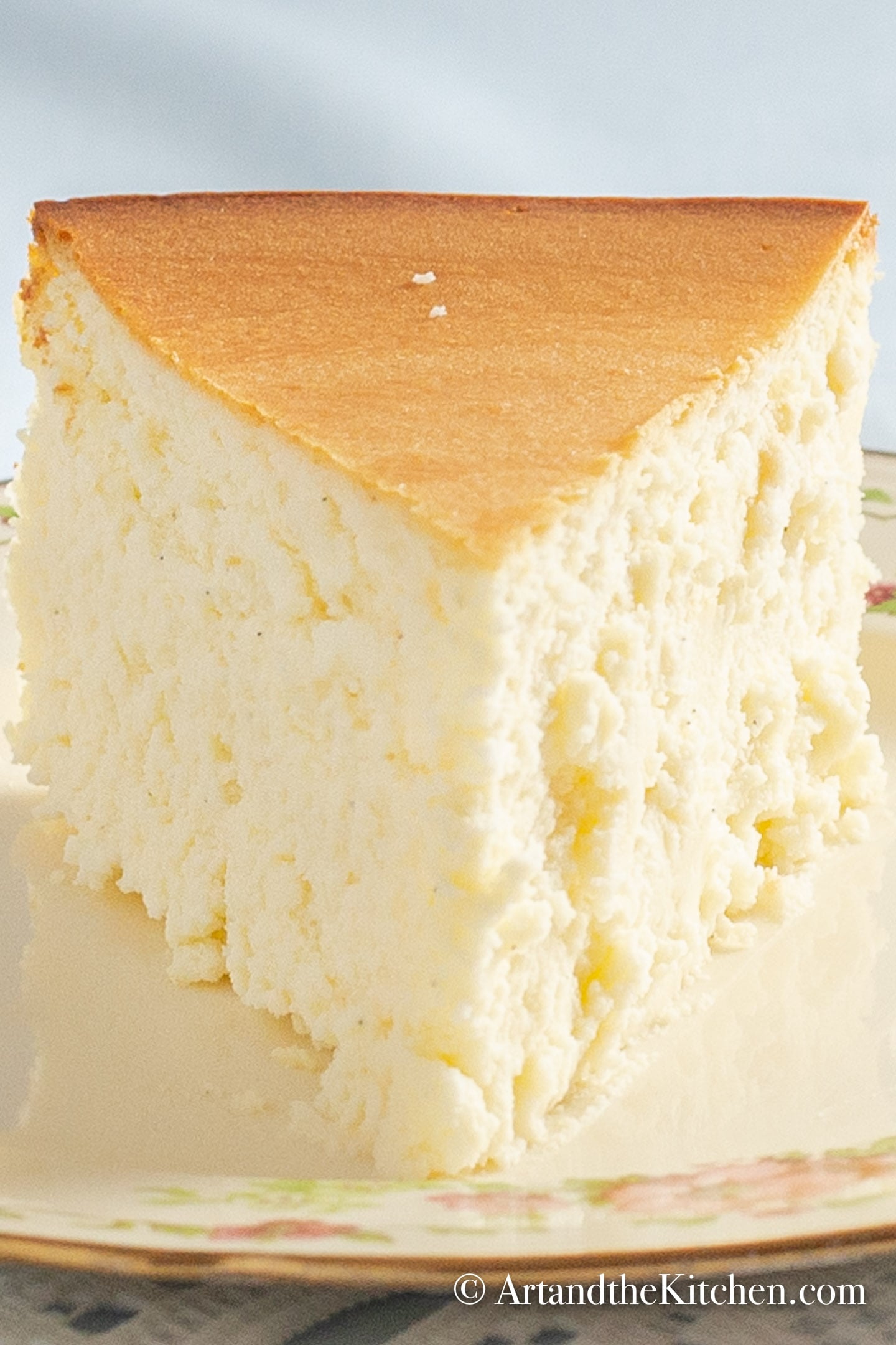 Slice of crustless cheesecake.