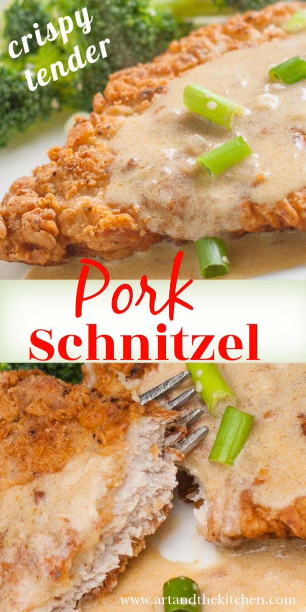 Easy recipe for Crispy Pork Schnitzel that comes together in under 20 minutes. Pork cutlets that have a crisp coating, tender and juicy on the inside.
 via @artandthekitch
