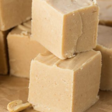 Stack of cubes of peanut butter fudge.