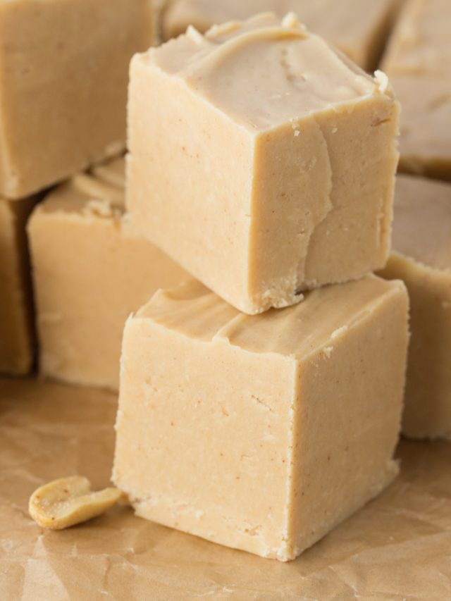 Stack of cubes of peanut butter fudge.