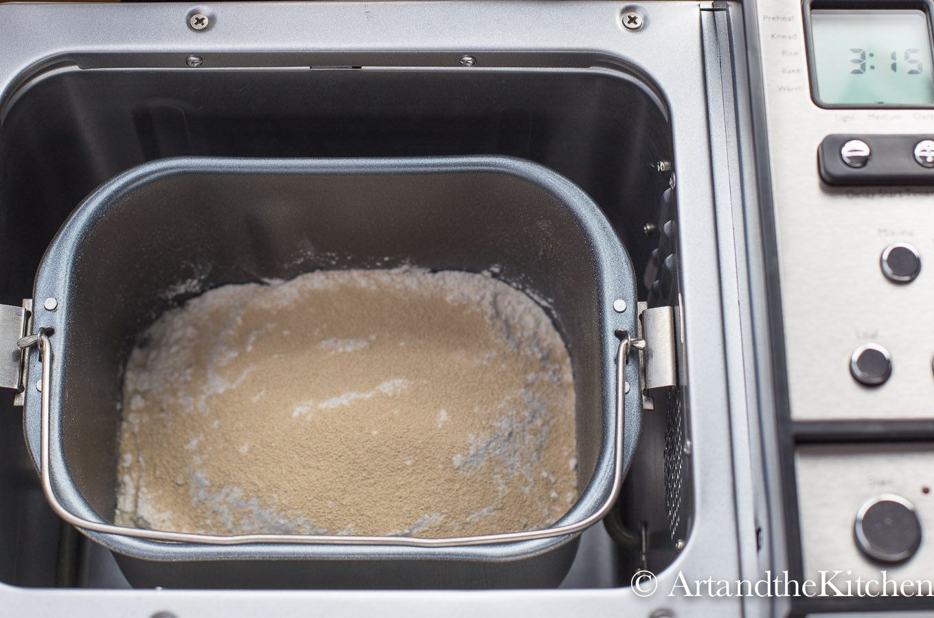 bread machine filled with ingredients for making bread machine pretzels