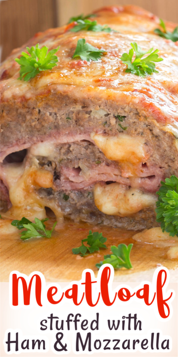Homemade meatloaf stuffed with slices of ham and mozzarella cheese. This easy to make recipe takes meatloaf to a whole new level of delicious! via @artandthekitch