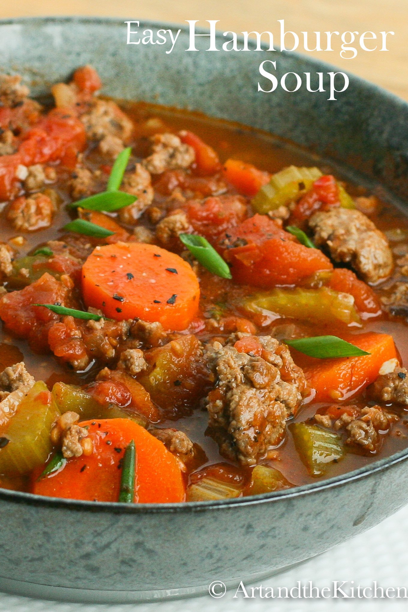 Easy to make Hamburger soup. Loaded with ground beef, carrots, celery  in a savory broth. via @artandthekitch