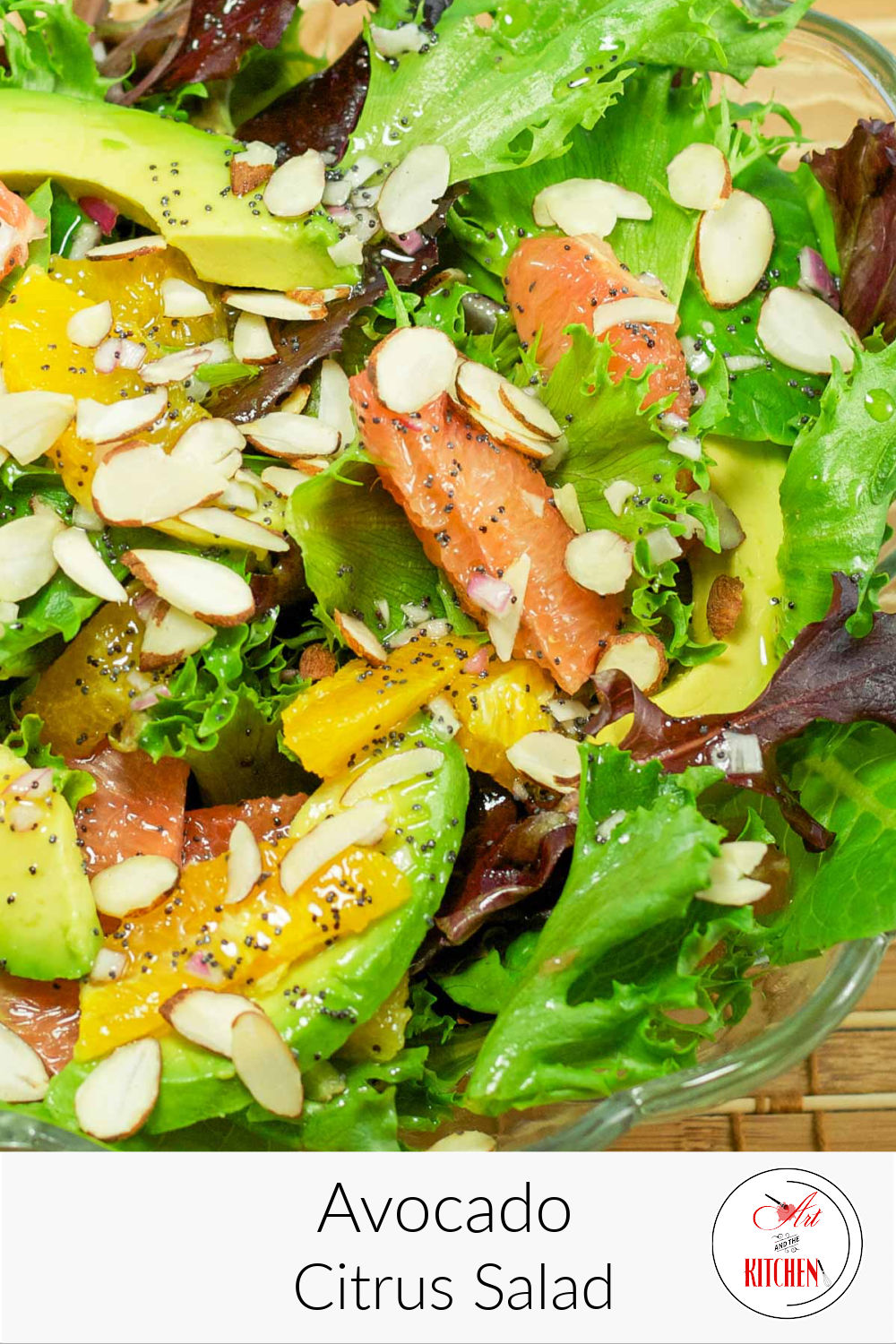 Avocado Citrus Salad is a light, refreshing salad with creamy avocado, tangy grapefruit and oranges tossed in a homemade poppy seed dressing. via @artandthekitch