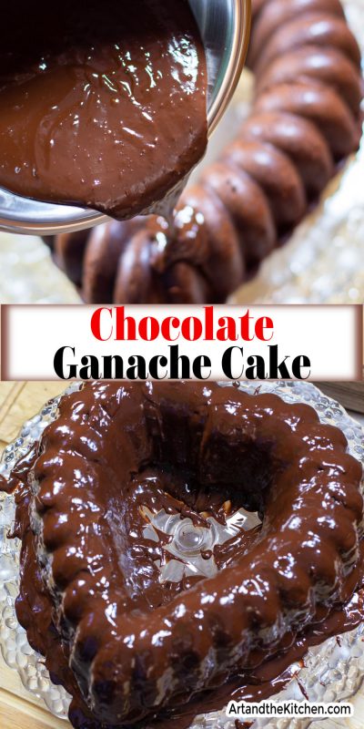 Ganache poured over heart shaped chocolate cake.