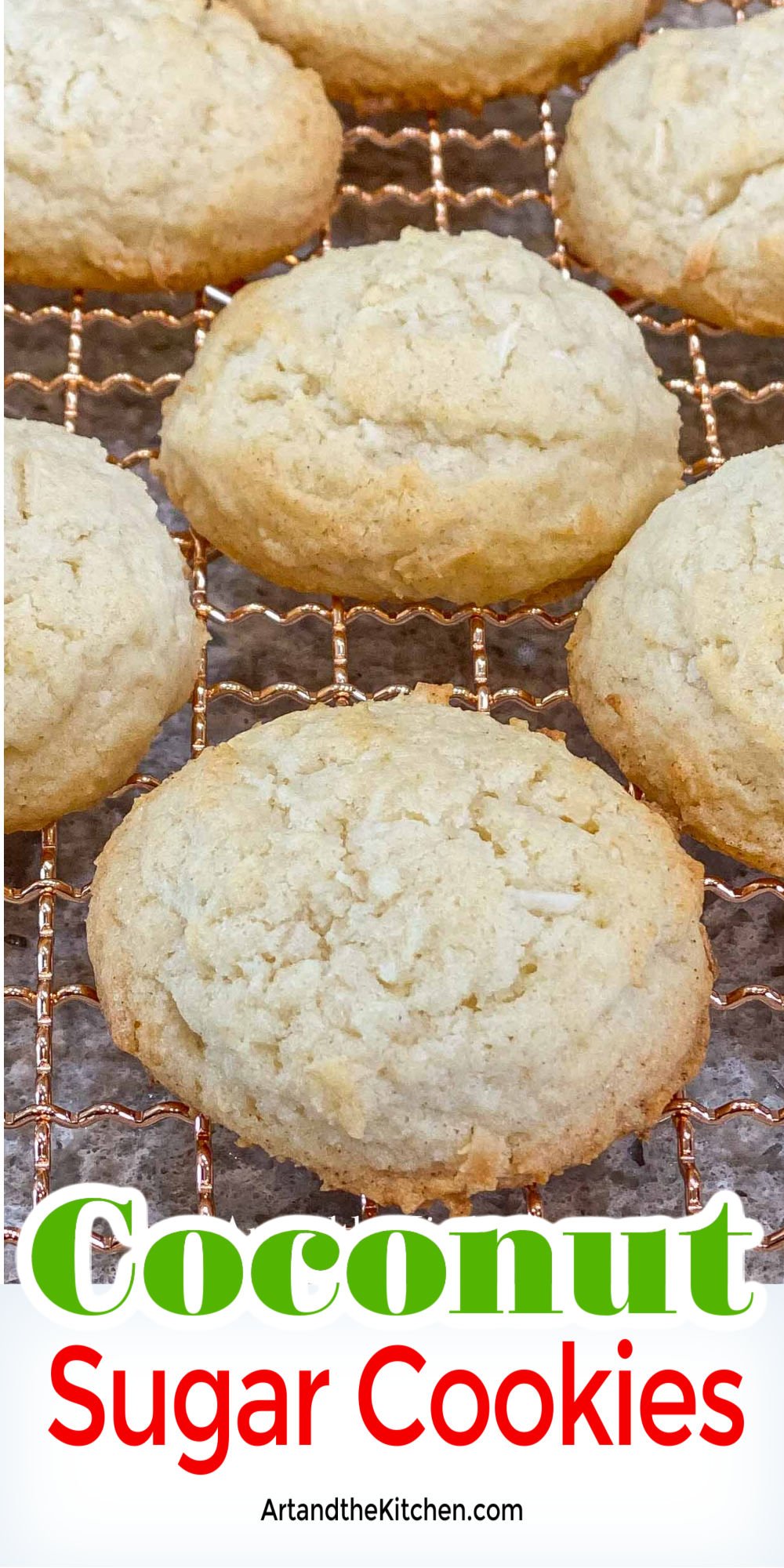 Great tasting Coconut Sugar Cookies that bake up with crisp edges and a soft center. The shredded coconut gives these cookies a great chewy texture. via @artandthekitch