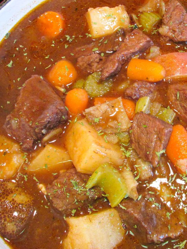 Dutch oven filled with Irish stew