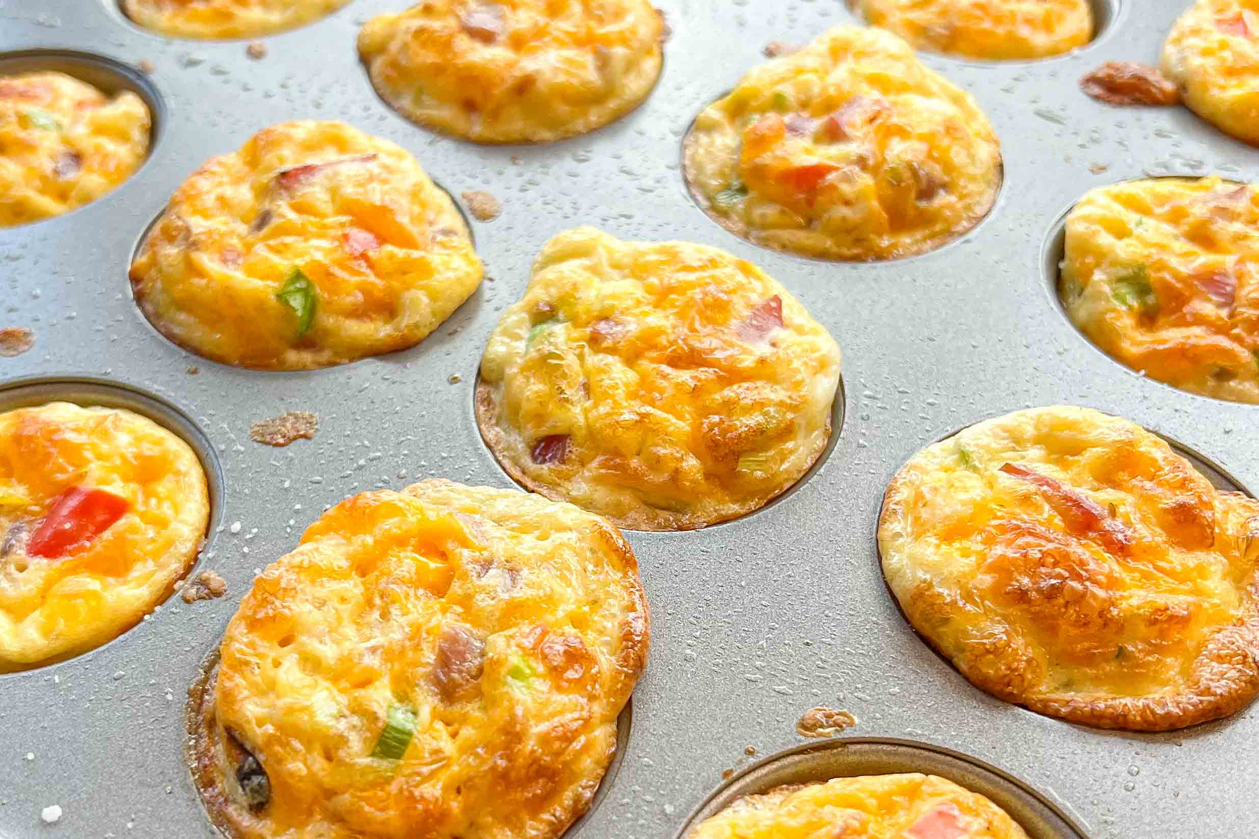 Mini muffin tin of baked egg muffins