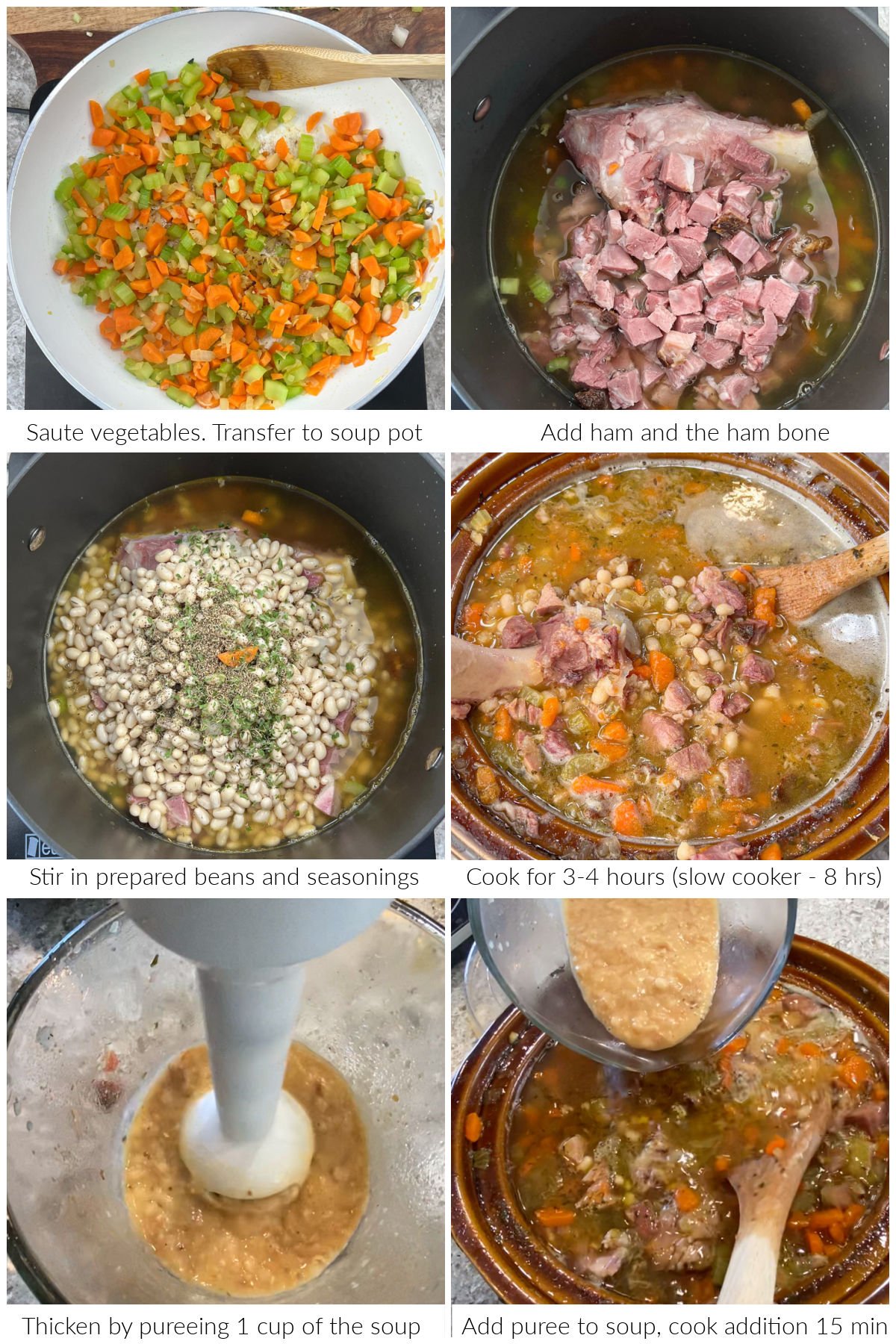 Step by step photos to prepare ham and bean soup.