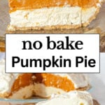 Slices of No bake pumpkin pie on a glass plate.