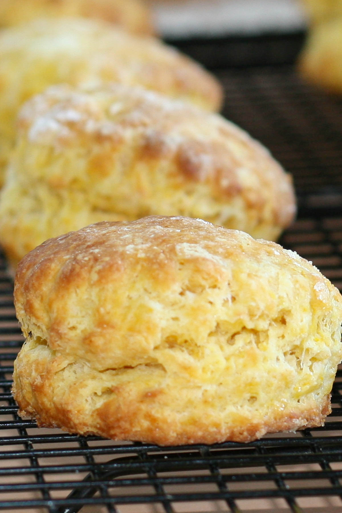 Squash scones on a black cooling rack.